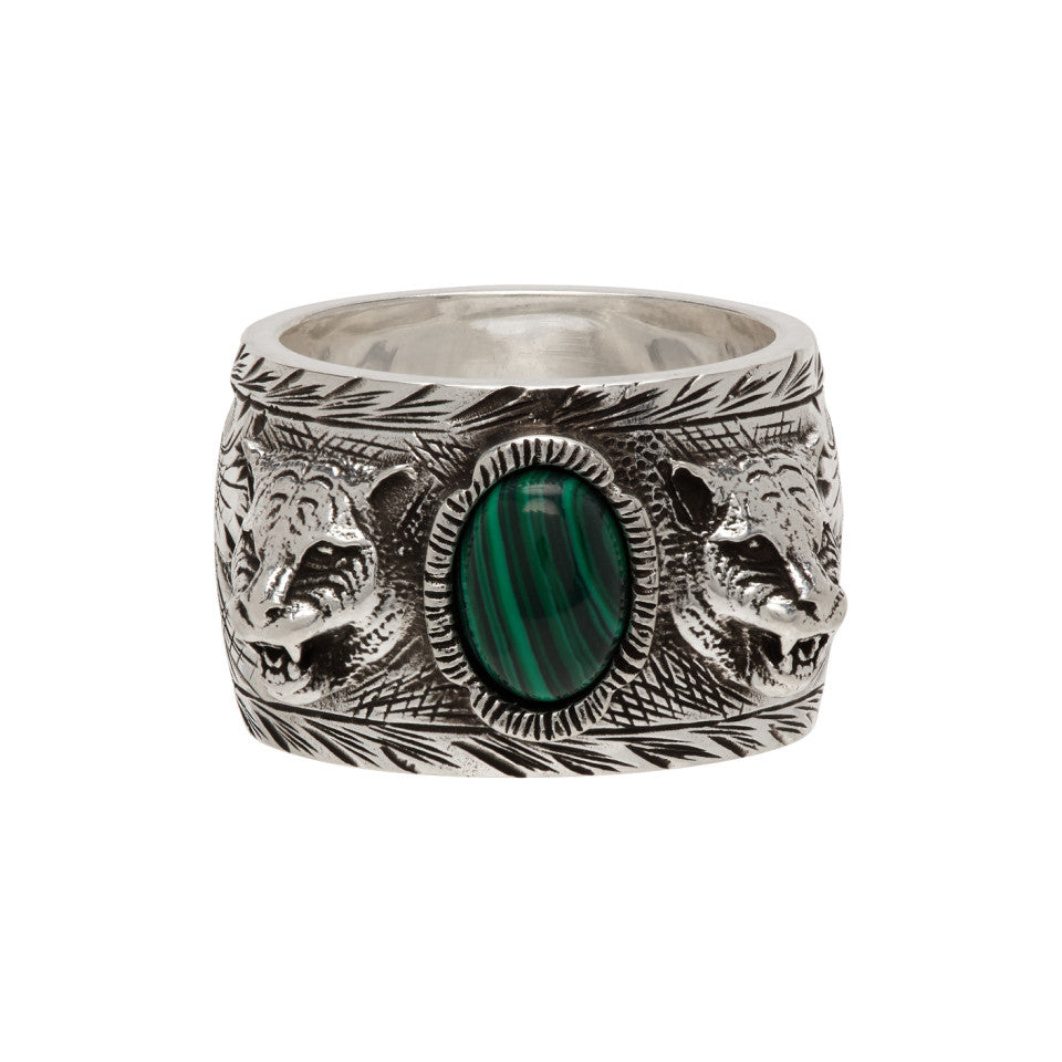 Gucci Double G Feline Garden Green Ring