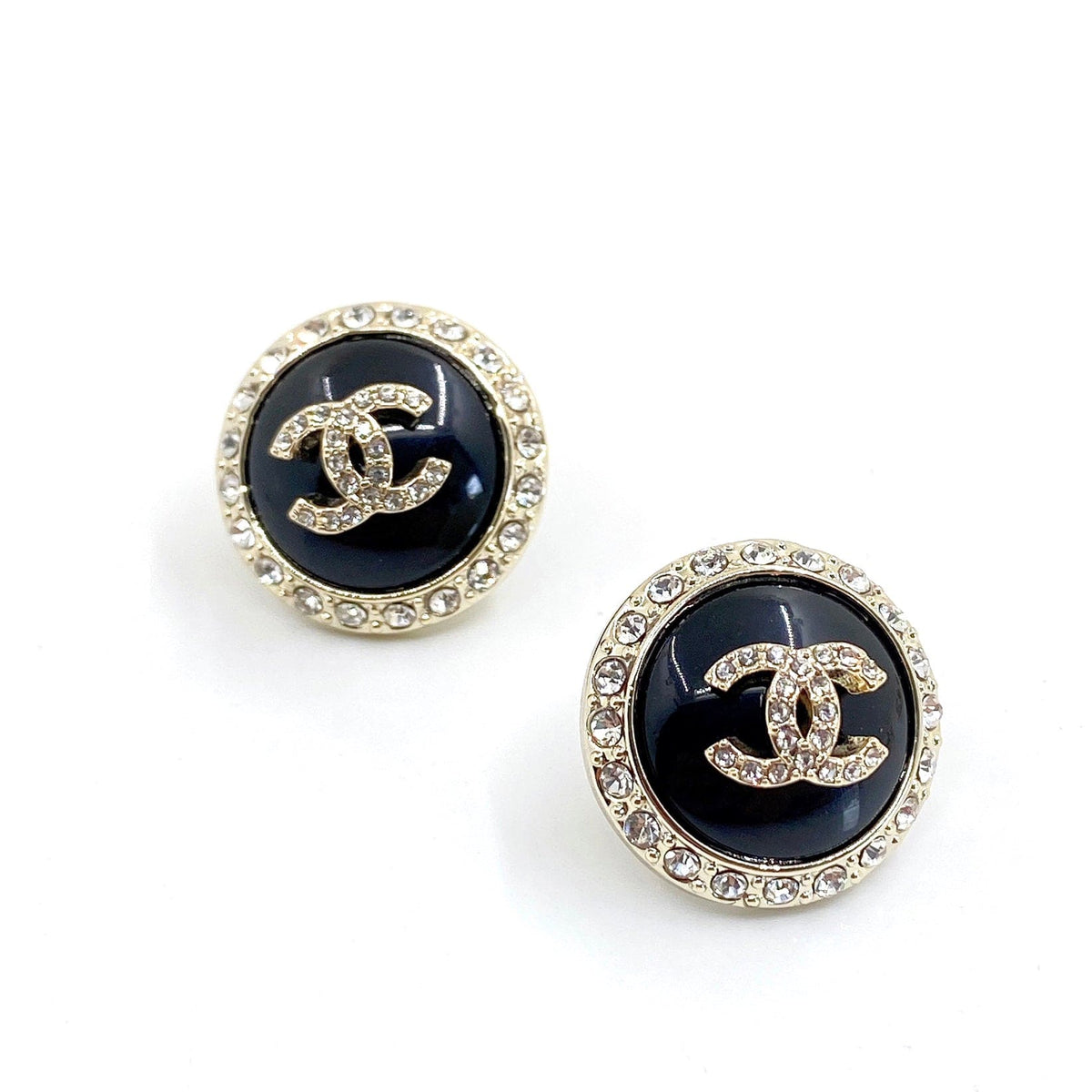 Chanel Black Crystal Earrings - 18K White Gold