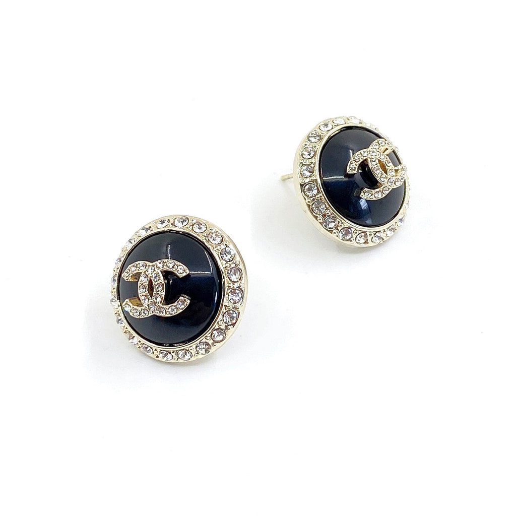 Chanel Black Crystal Earrings - 18K White Gold