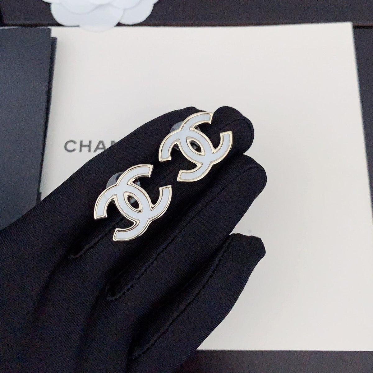 Chanel Black & White Earrings - 18K Yellow Gold