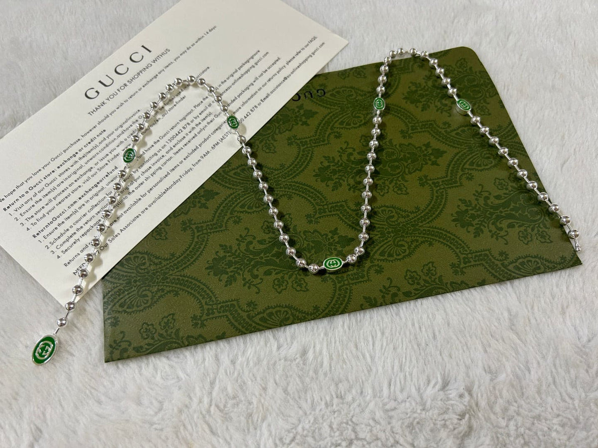 Gucci Double G Interlocking G Green Necklace