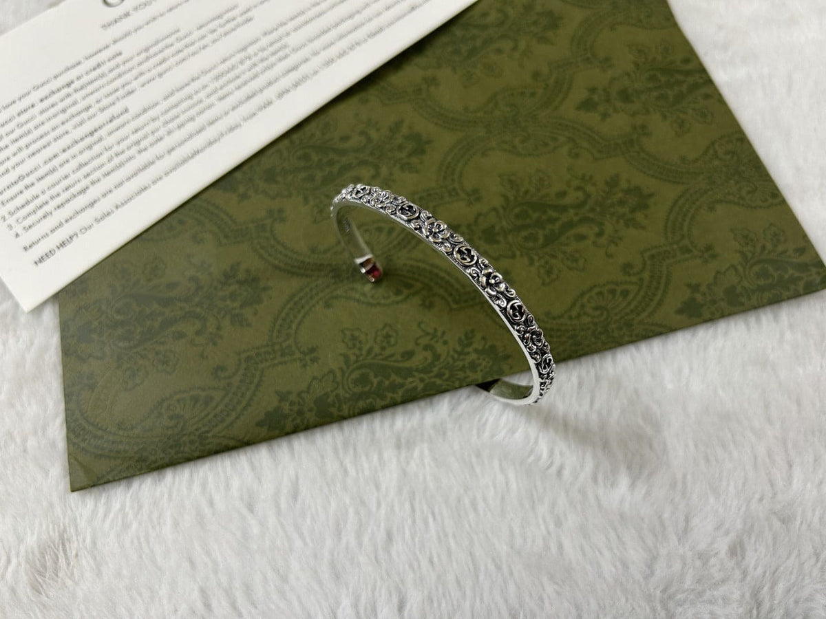 Gucci Double G Interlocking G Cuff With Flowers Bracelet