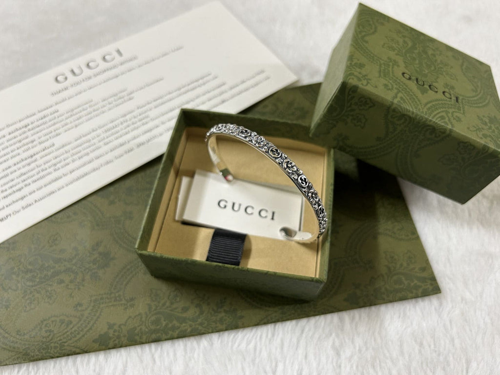 Gucci Double G Interlocking G Cuff With Flowers Bracelet