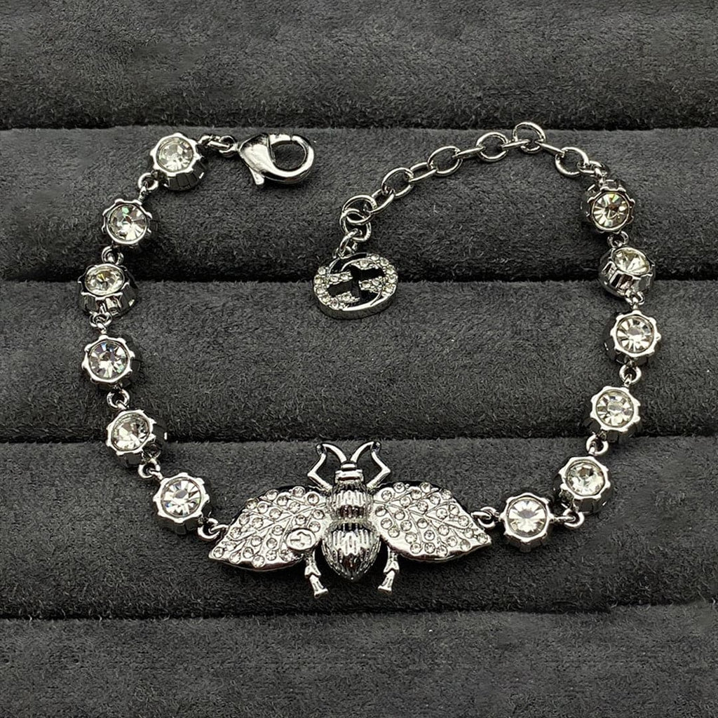 Gucci Double G Interlocking G Bee Crystal Bracelet