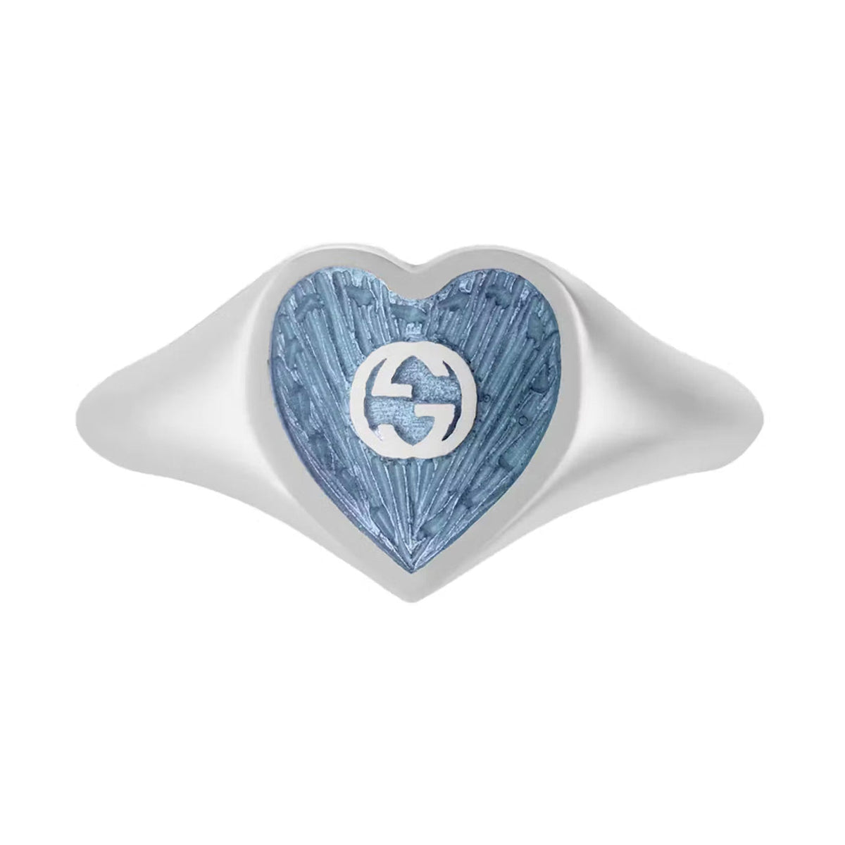 Gucci Double G Interlocking G Blue Enamel Heart Ring