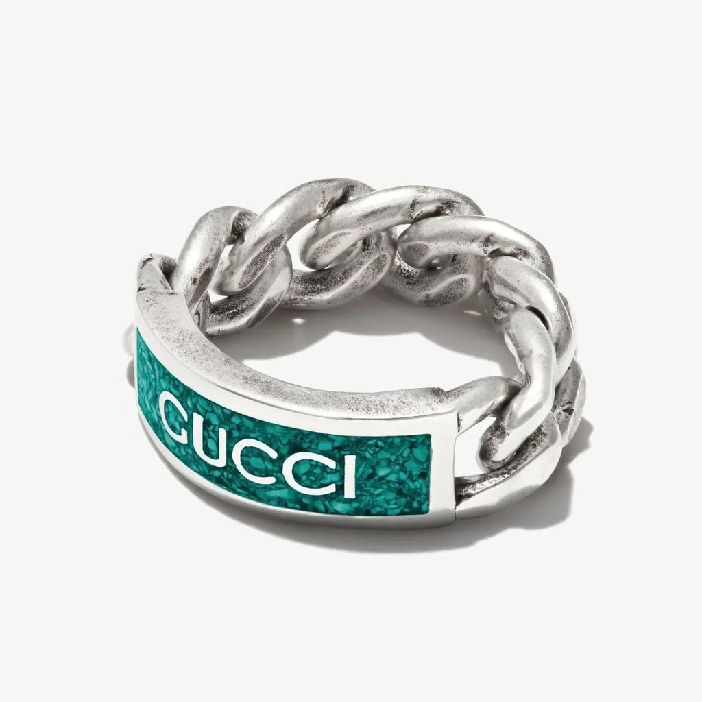Gucci Double G Logo Plaque Chain Ring