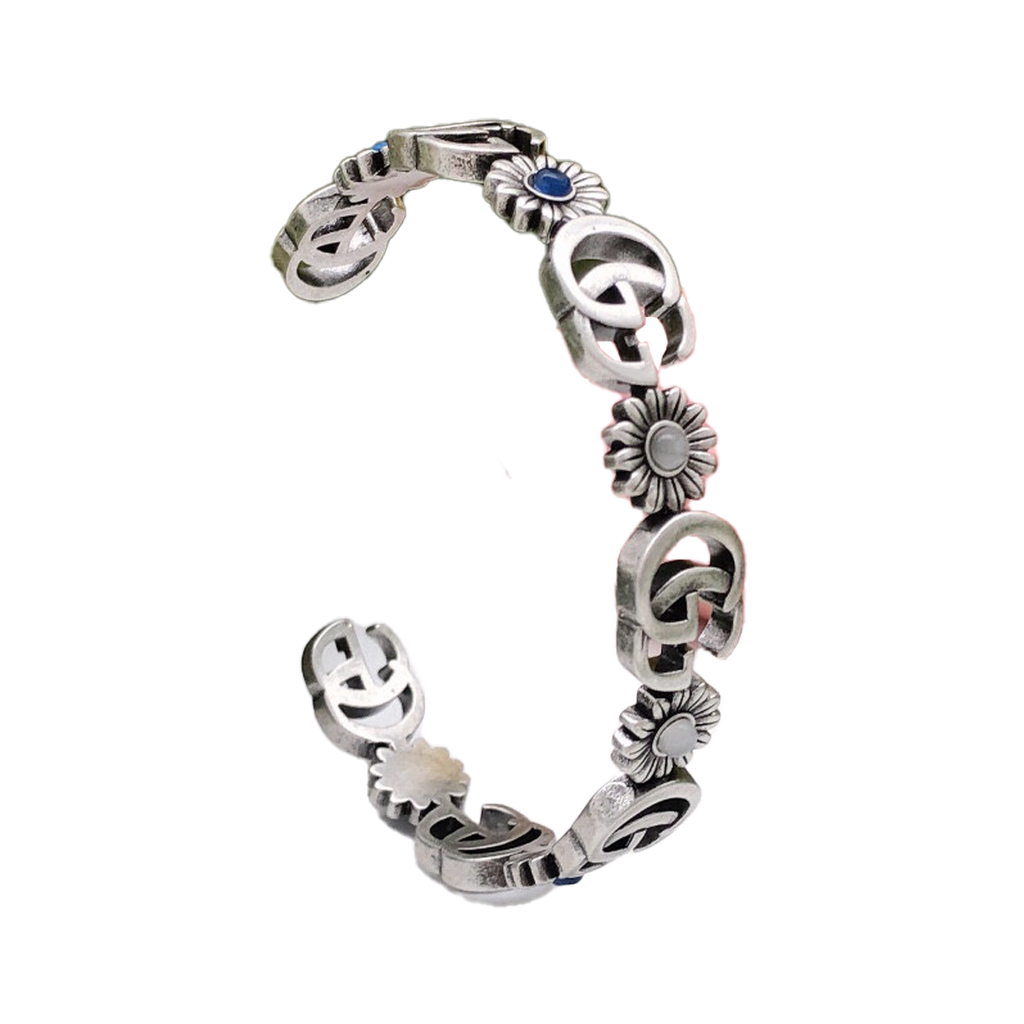 Gucci Double G Flowers Open Cuff Bracelet