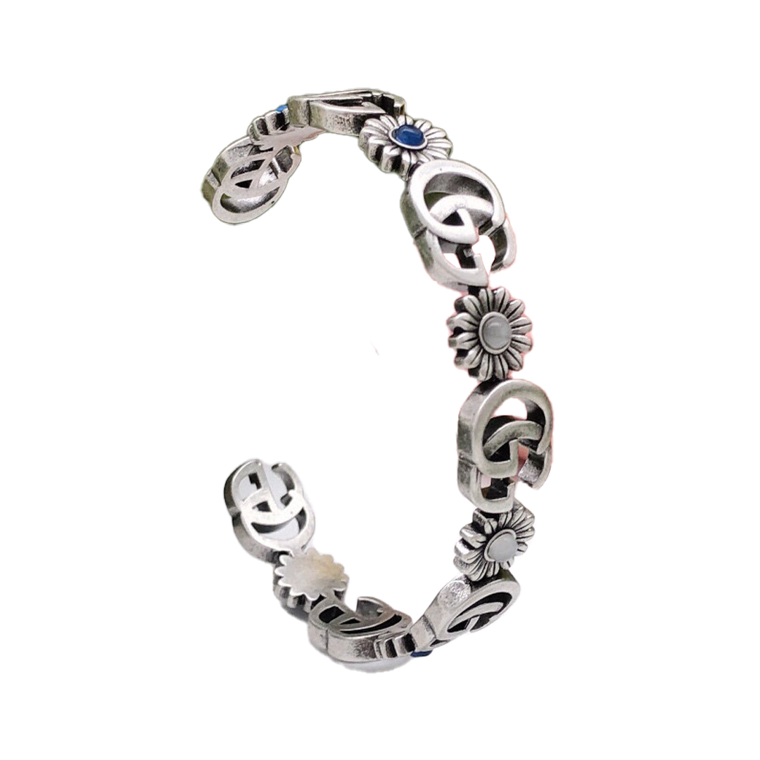 Gucci Double G Flowers Open Cuff Bracelet