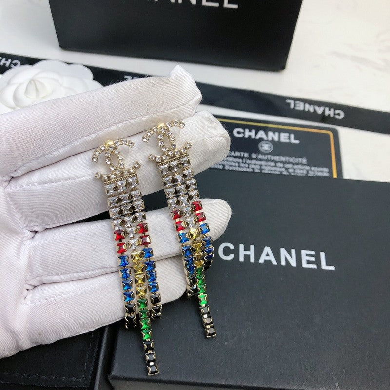 Chanel Long Tassel Color Crystal Earrings - 18K Yellow Gold