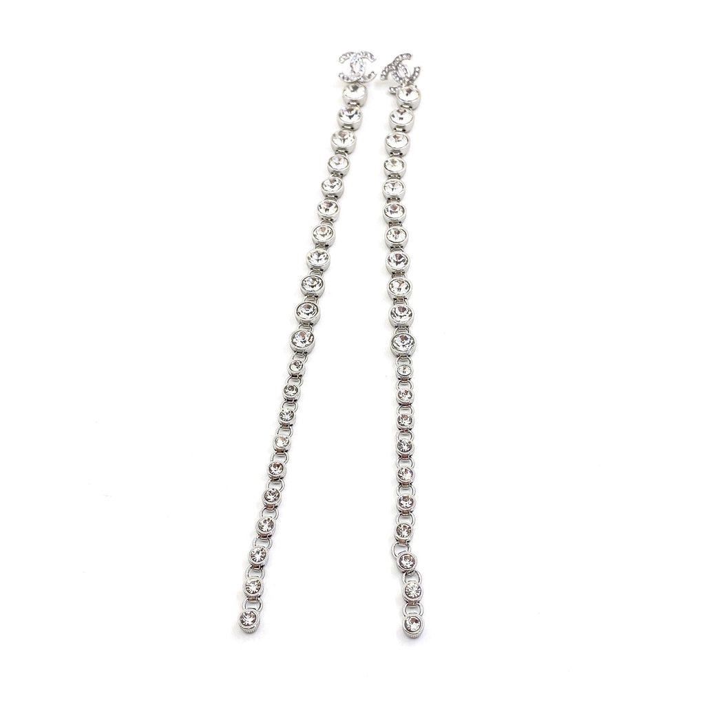 Chanel Long Crystal Earrings - 18K White Gold