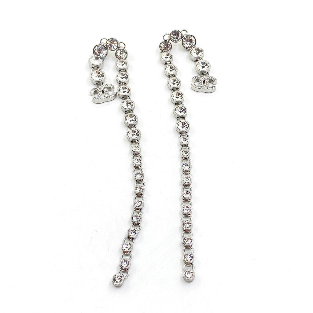 Chanel Long Crystal Earrings - 18K White Gold