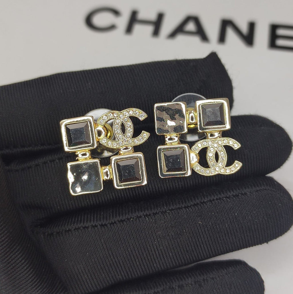 Chanel Black Crystal Earrings - 18K Yellow Gold