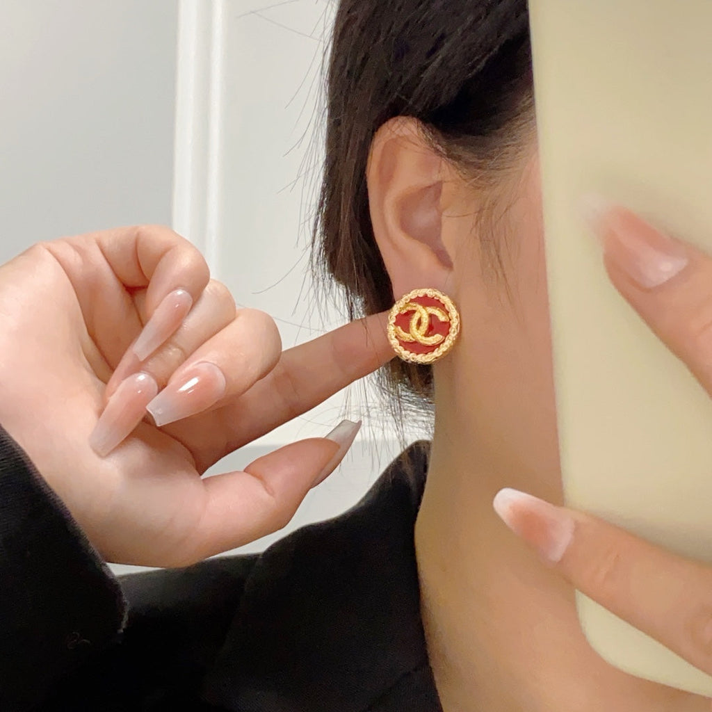 Chanel Black & Red Earrings - 18K Yellow Gold