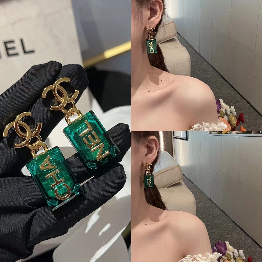 Chanel Green Perfume Bottle Earrings - 18K Yellow Gold