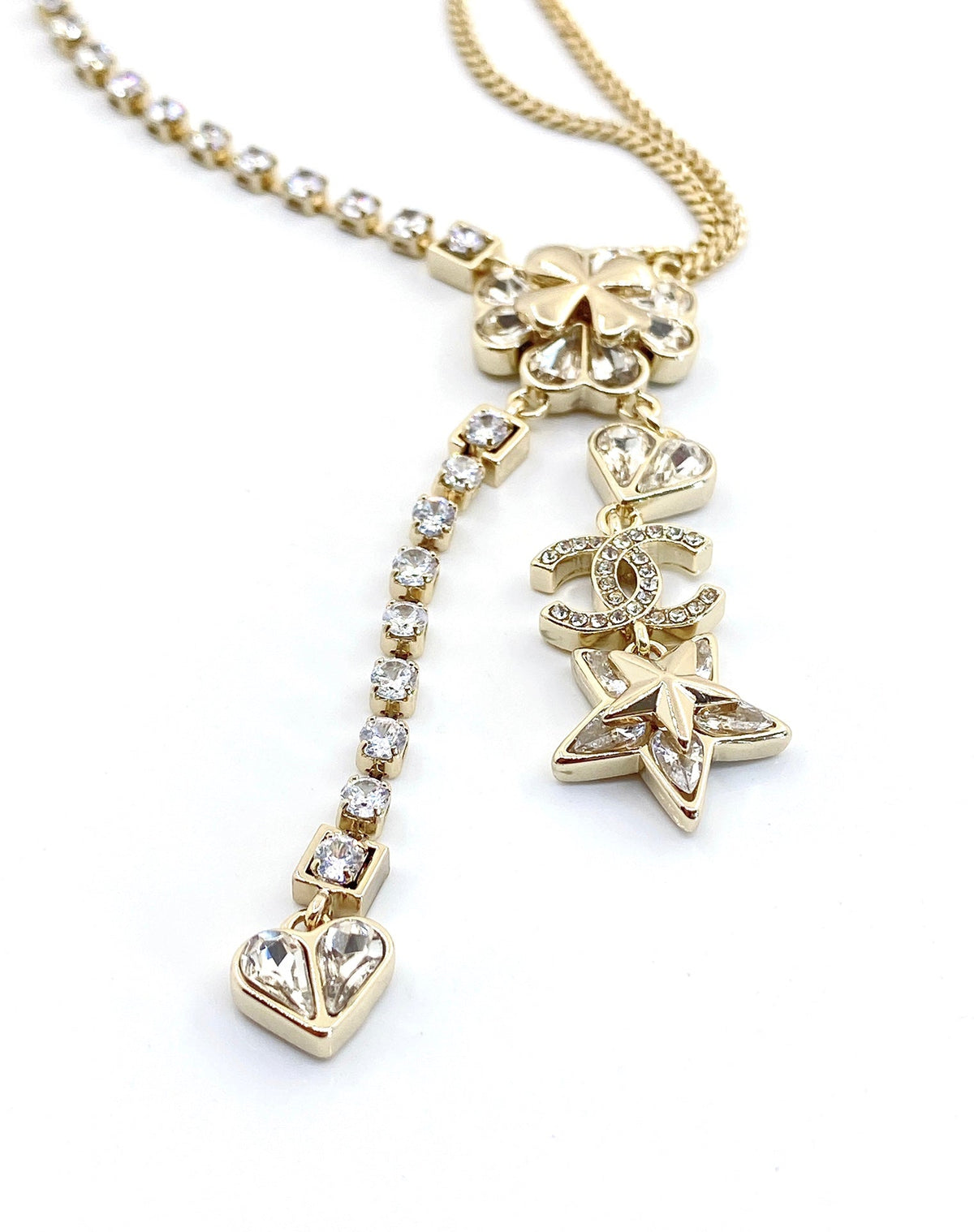 Chanel Heart Crystals Chain Necklace