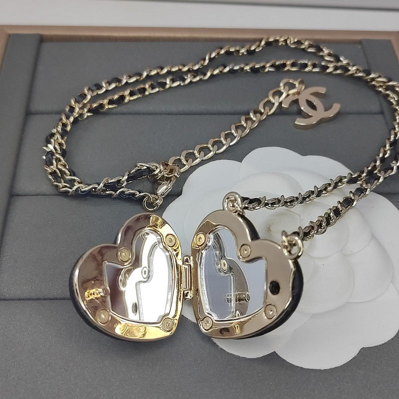 Chanel Black Heart Gold Necklace