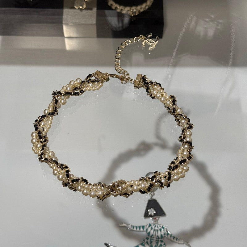 Chanel Pearl Leather Choker Necklace