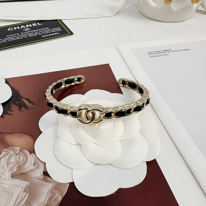 Chanel Black Leather Cuff Bracelet