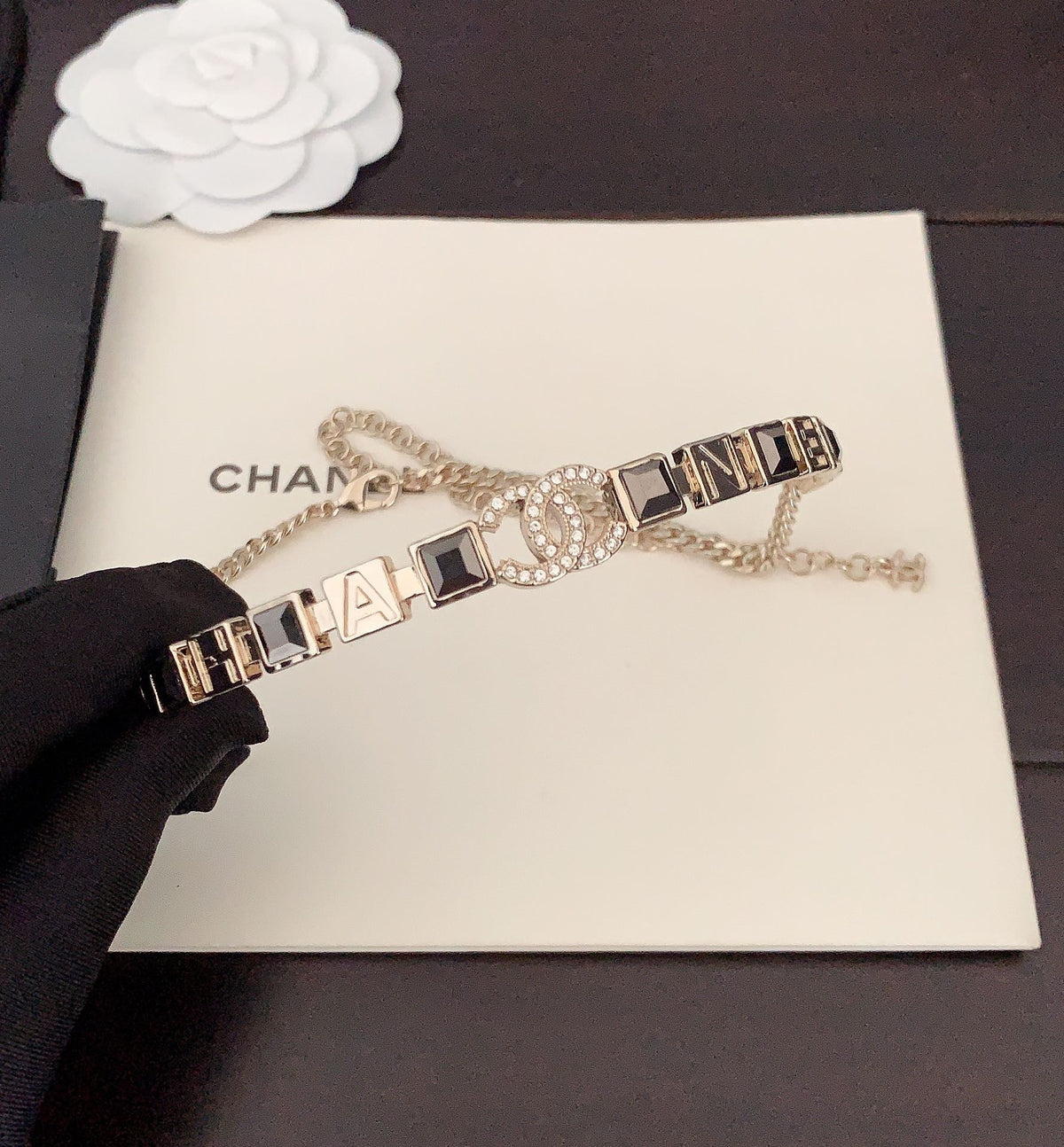 Chanel Gray Crystal Necklace