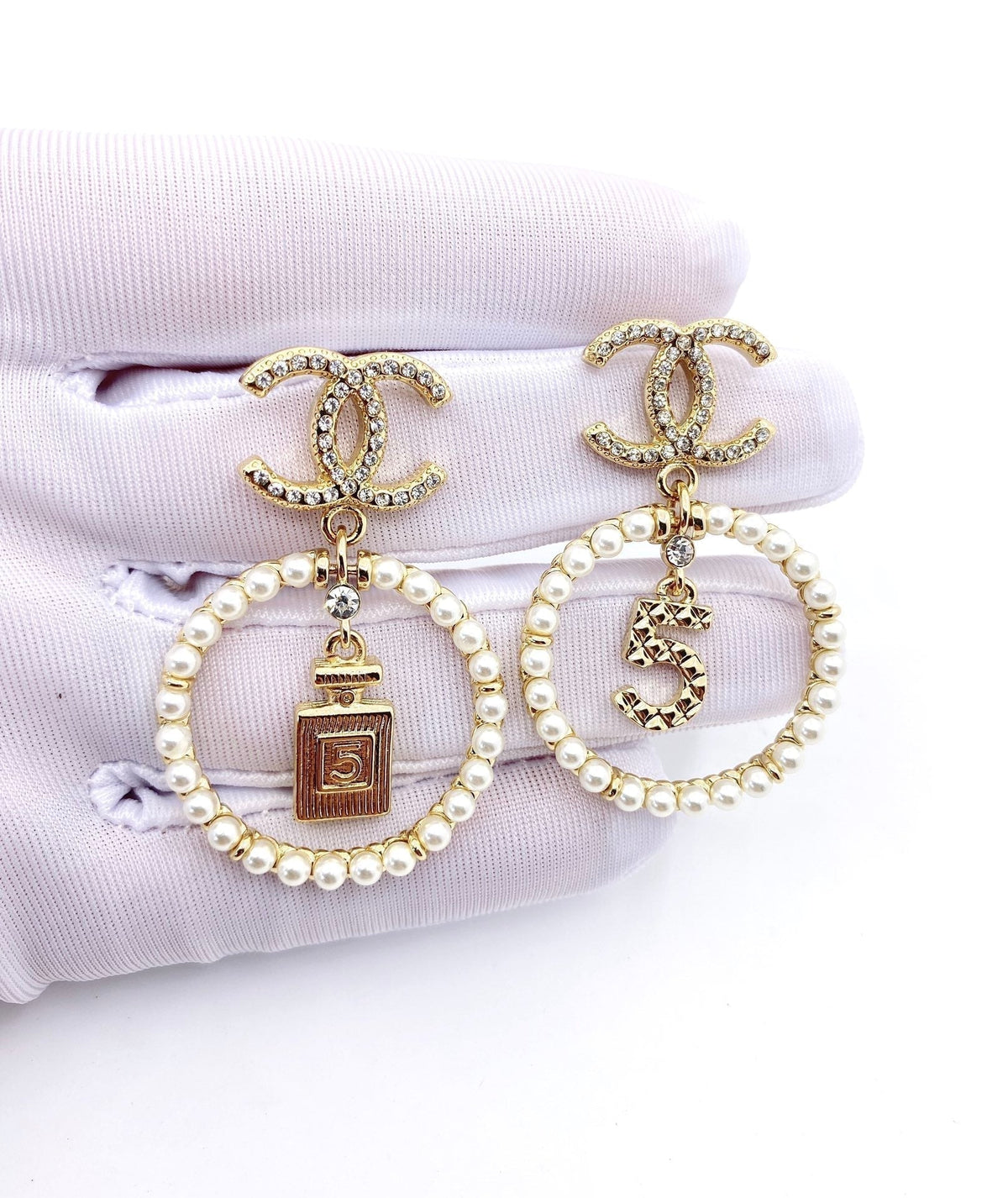 Chanel No. 5 Perfume Pendant Earrings - 18K Yellow Gold
