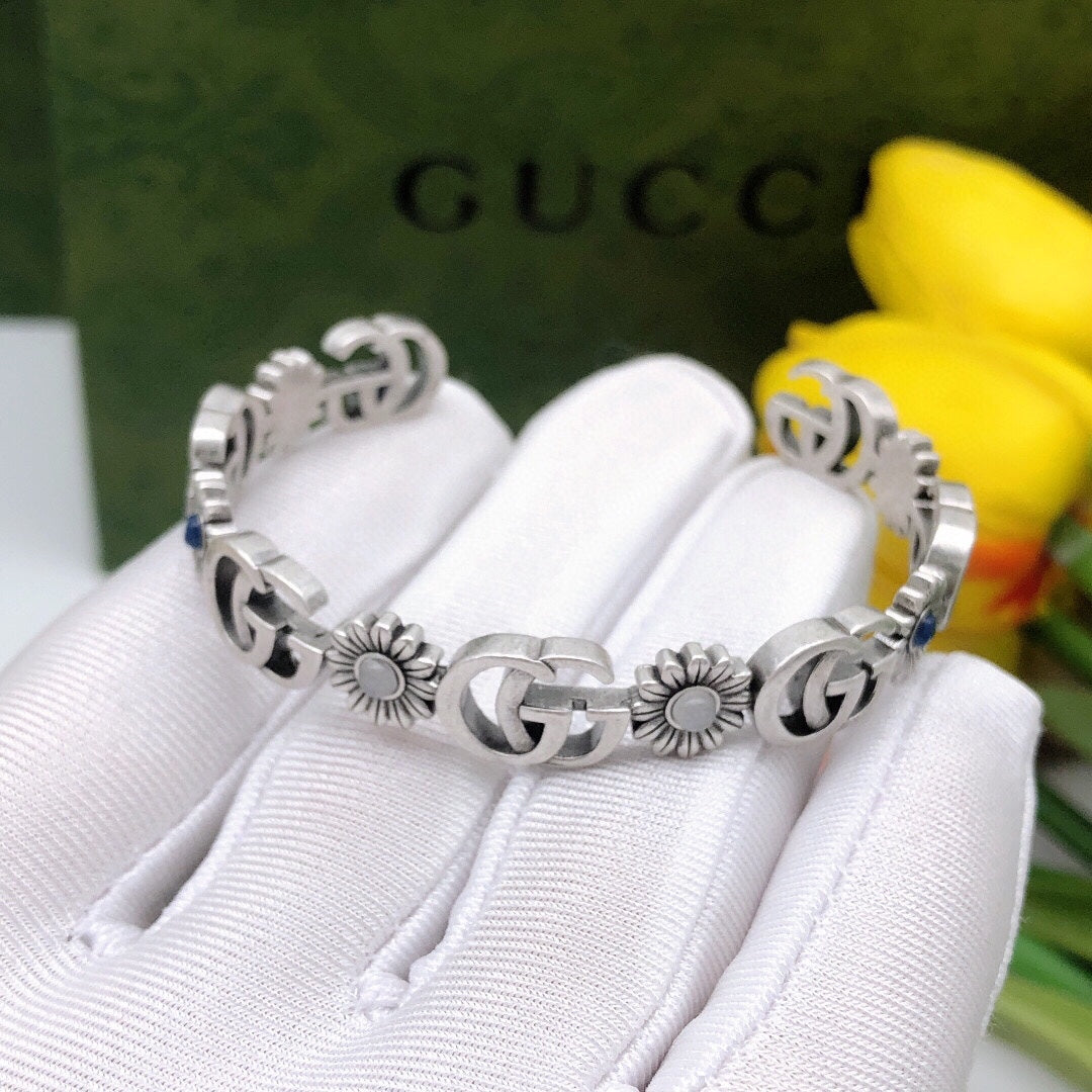 Gucci Double G Flowers Open Cuff Bracelet