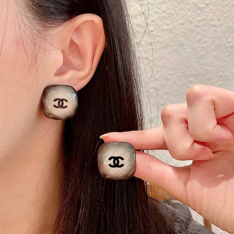 Chanel Black Square Earrings - 18K White Gold