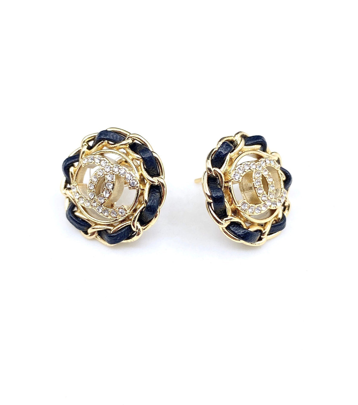 Chanel Black Leather Earrings - 18K Yellow Gold