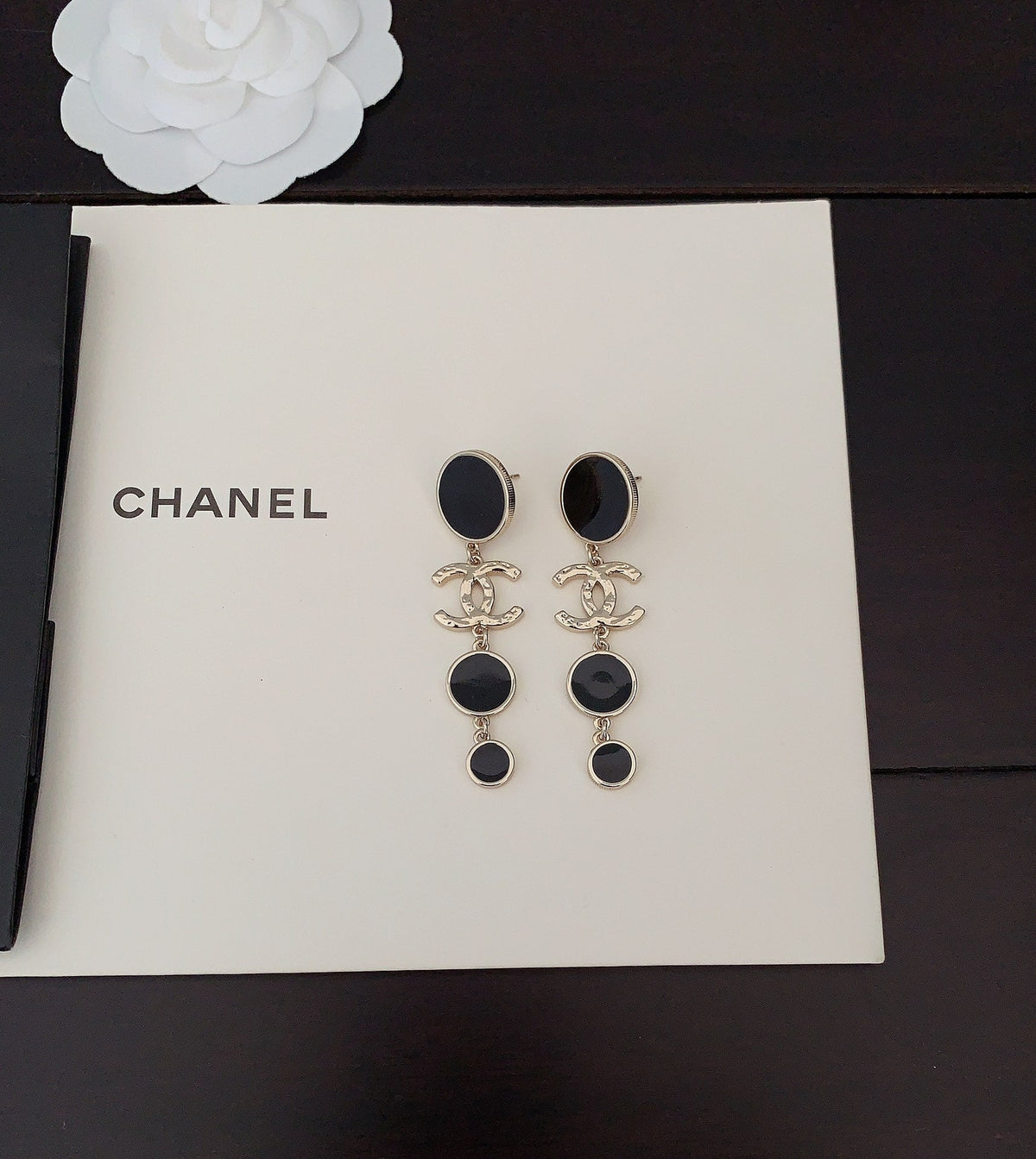 Chanel Black Crystal Earrings - 18K Yellow Gold