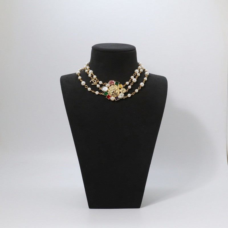 Chanel Color Crystal Pearls Choker Necklace