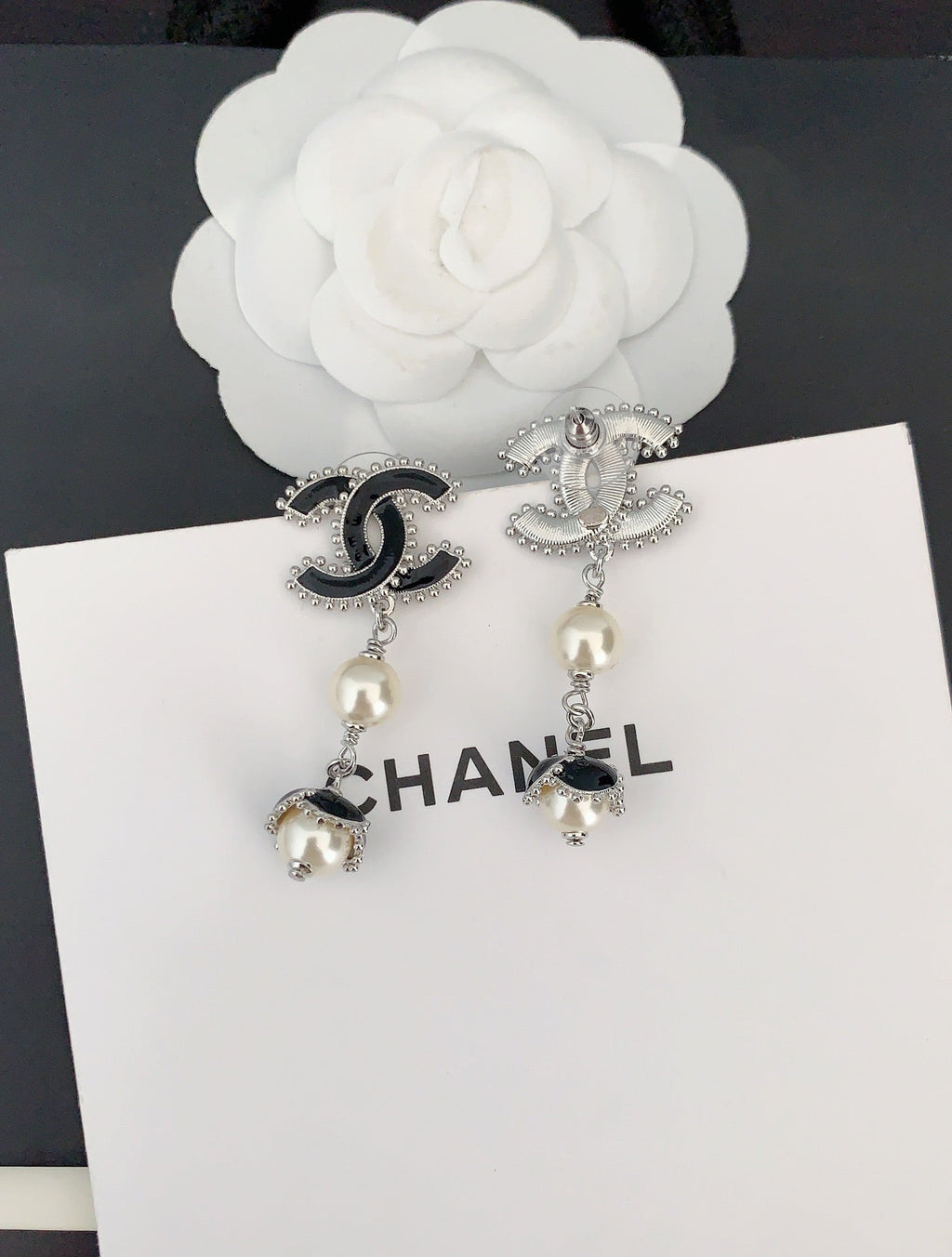 Chanel Pearl Crystal Earrings - 18K White Gold