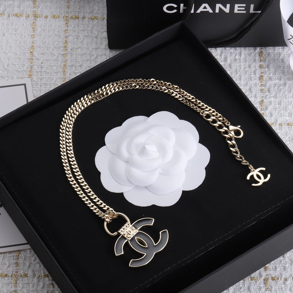 Chanel Black Resin Logo Necklace