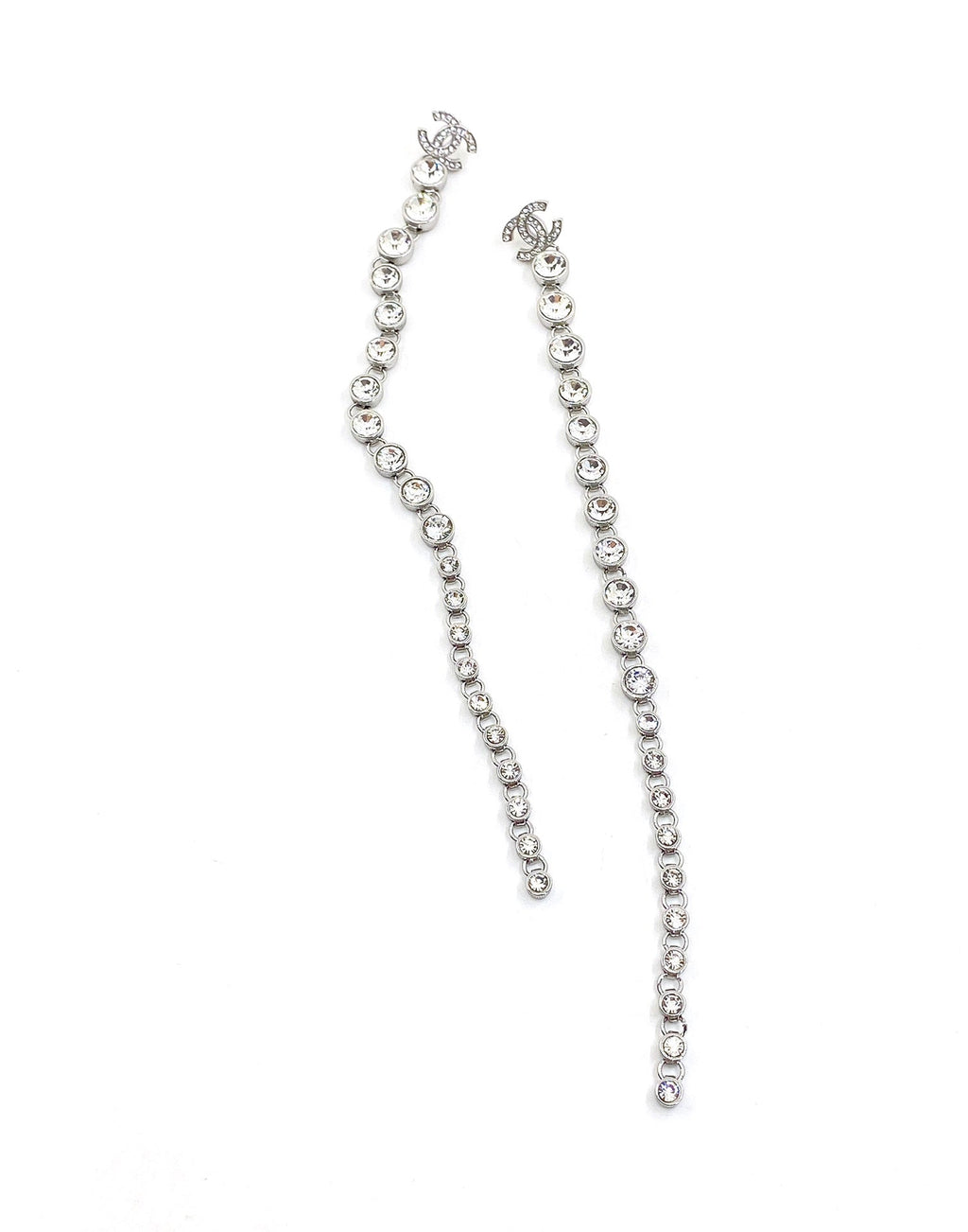 Chanel Long Crystal Earrings - 18K White Gold