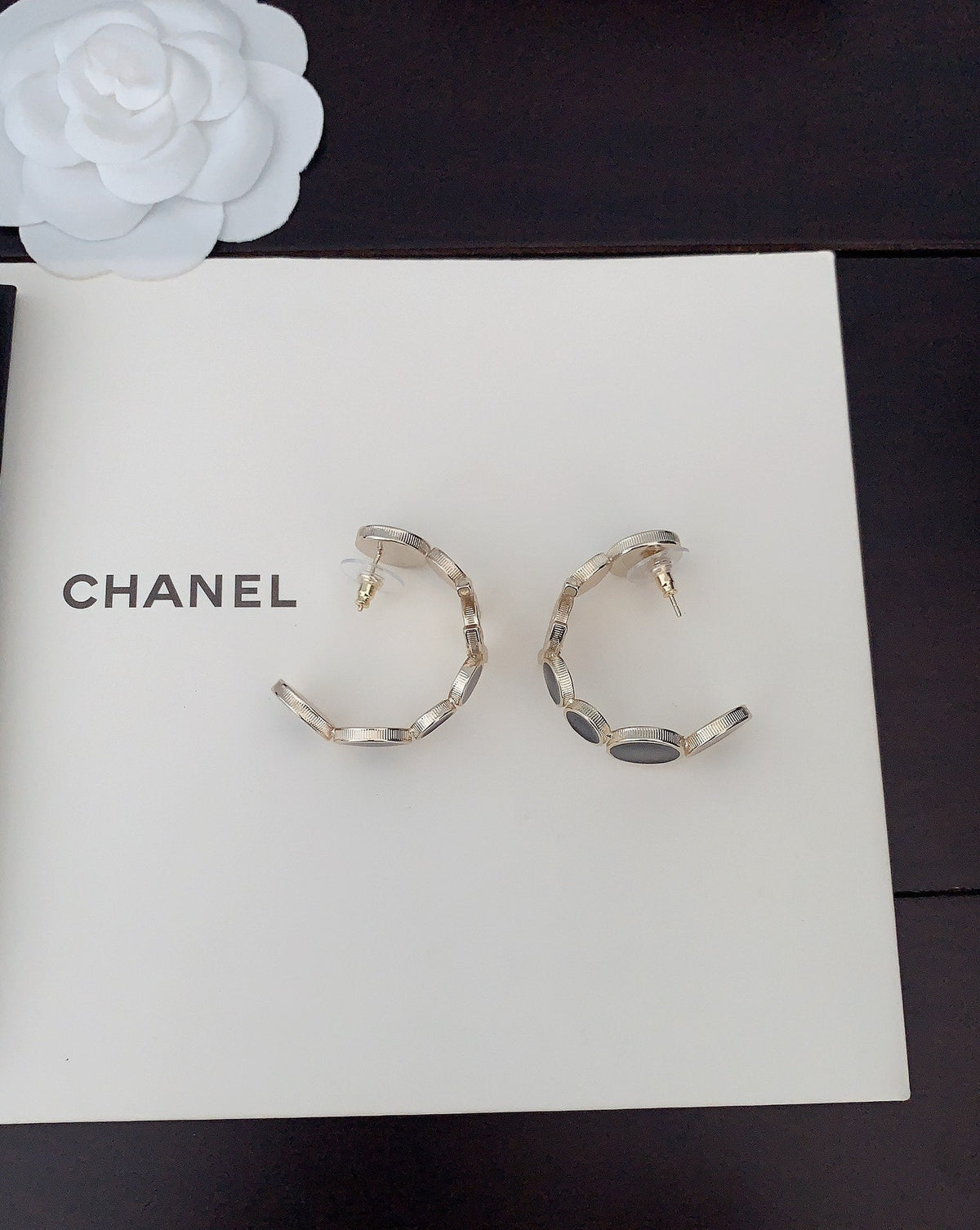 Chanel Black Crystal Earrings - 18K Yellow Gold