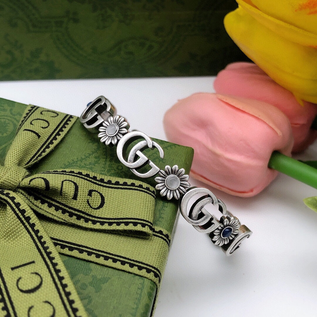 Gucci Double G Flowers Open Cuff Bracelet