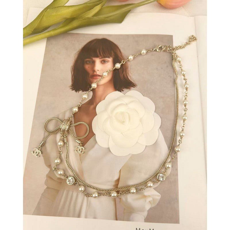 Chanel Bow Tie Pearl Necklace
