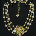 Chanel Color Crystal Pearl Chain Necklace