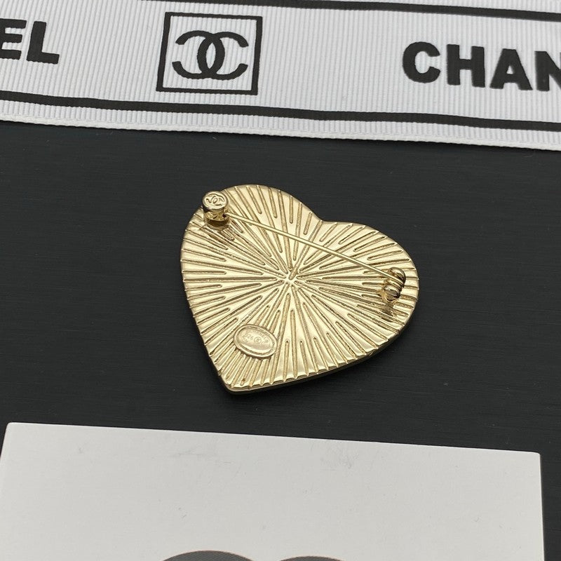 Chanel Black Heart Gold Brooch