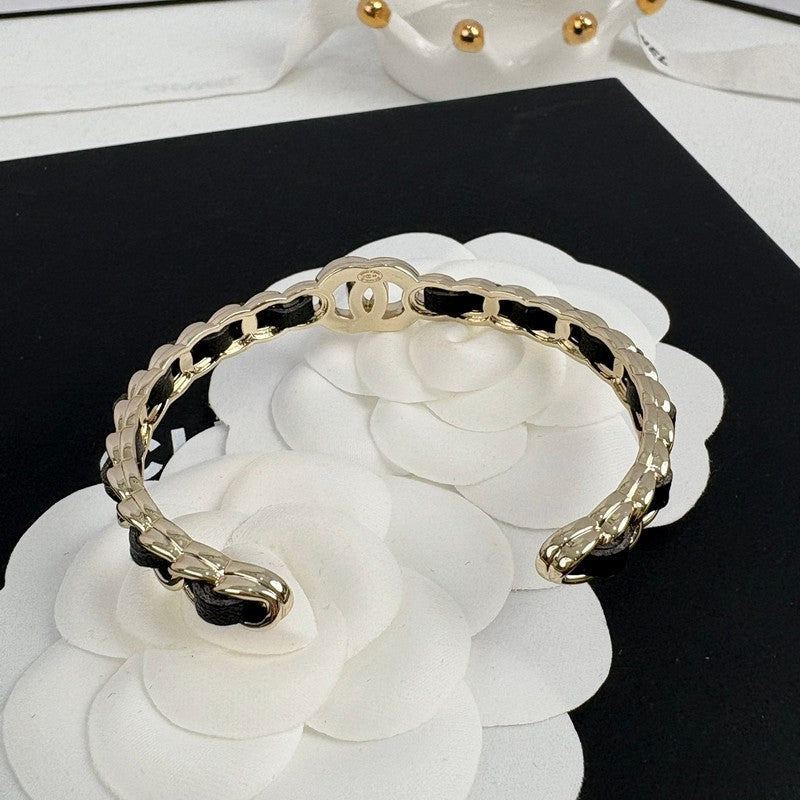 Chanel Black Leather Cuff Bracelet