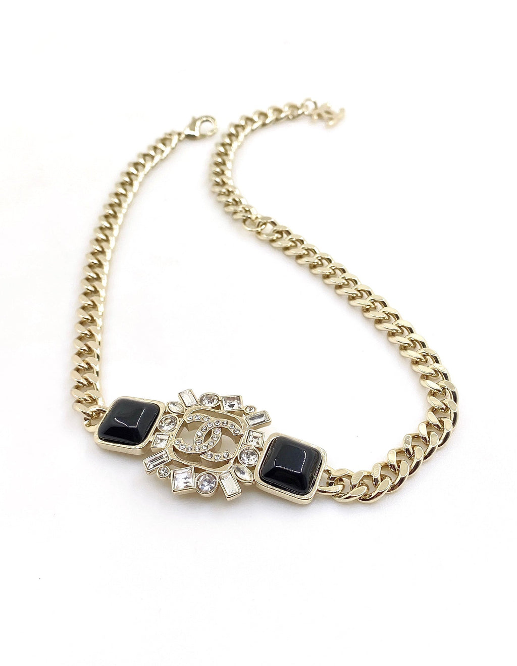 Chanel Black Crystals Chain Necklace