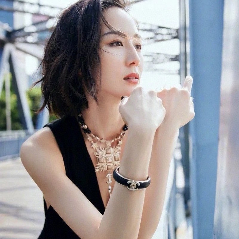 Chanel Black Leather Cuff Bracelet