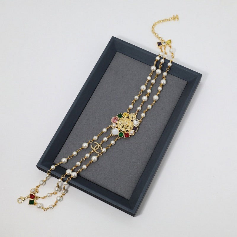 Chanel Color Crystal Pearls Choker Necklace
