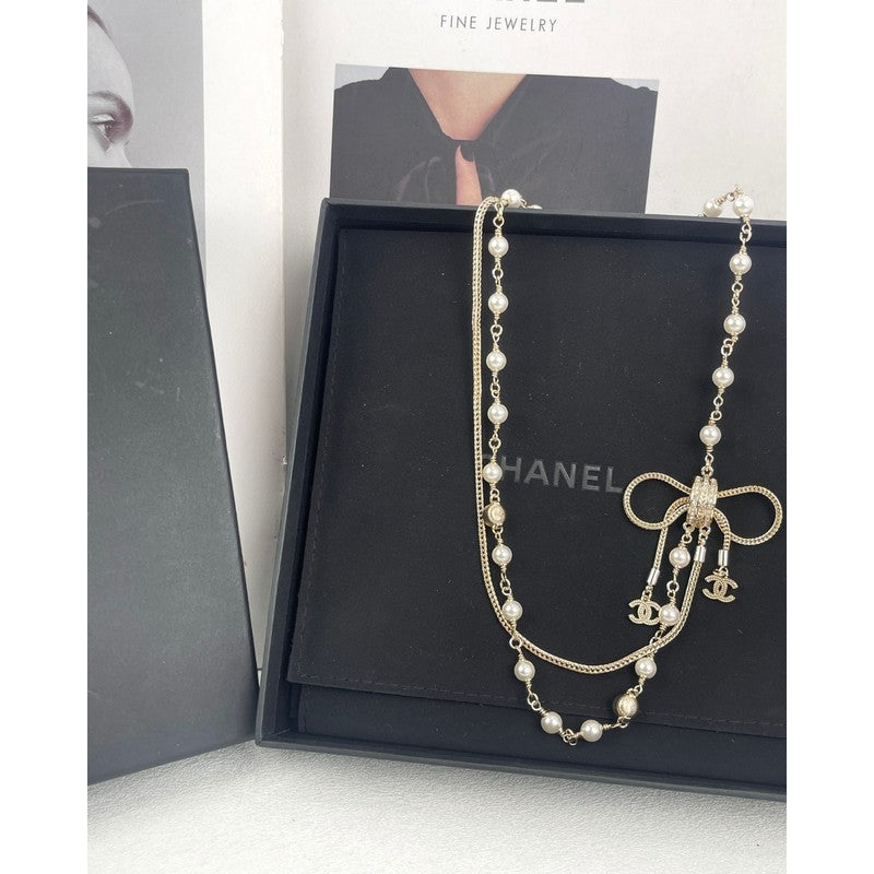 Chanel Bow Tie Pearl Necklace