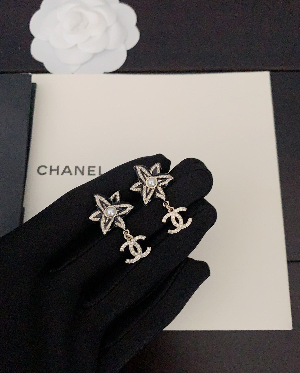 Chanel Camellia Pendant Earrings - 18K White Gold