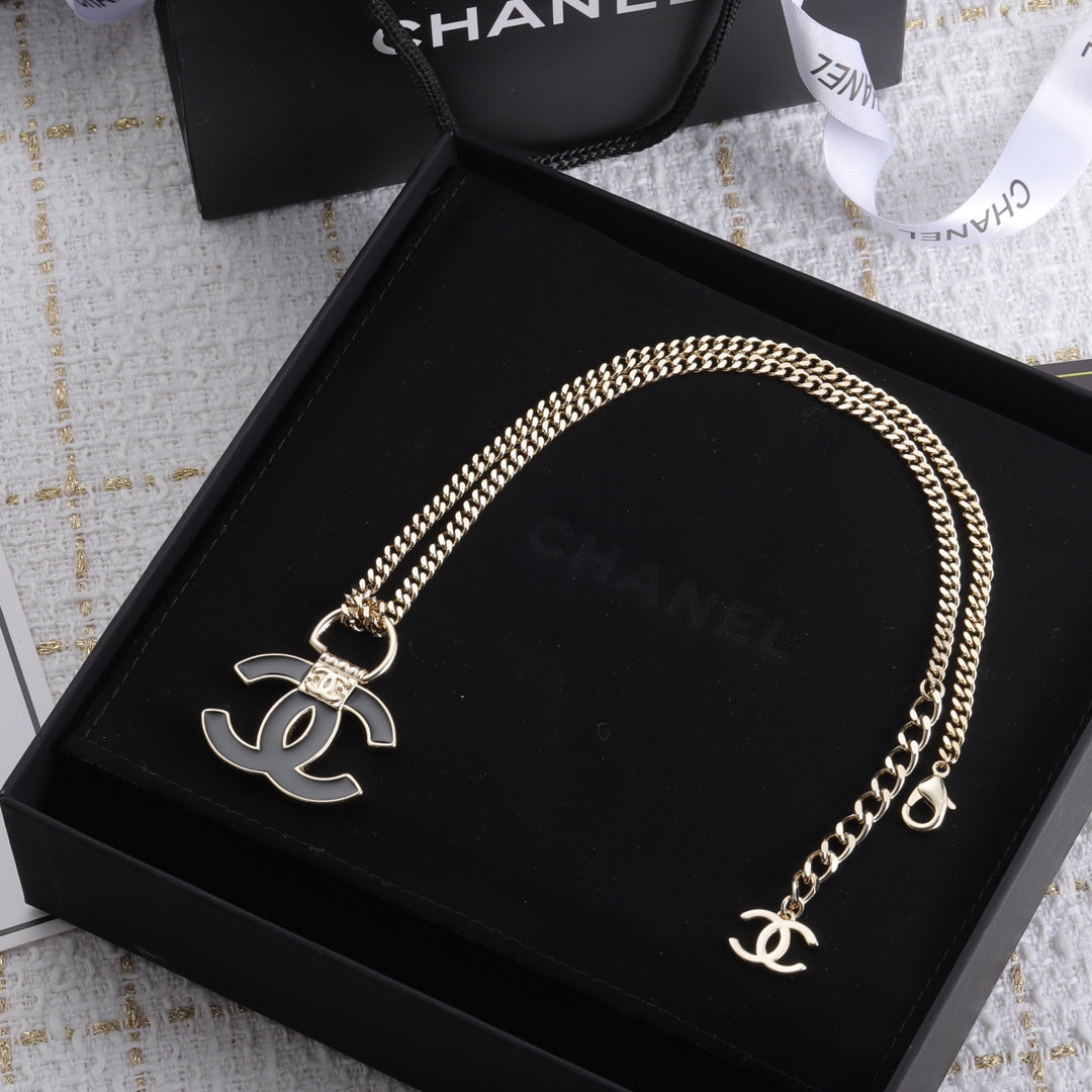Chanel Black Resin Logo Necklace