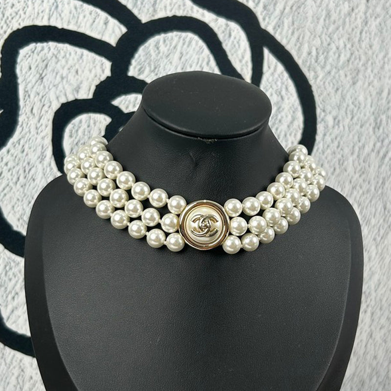 Chanel Choker Pearl Chain Necklace