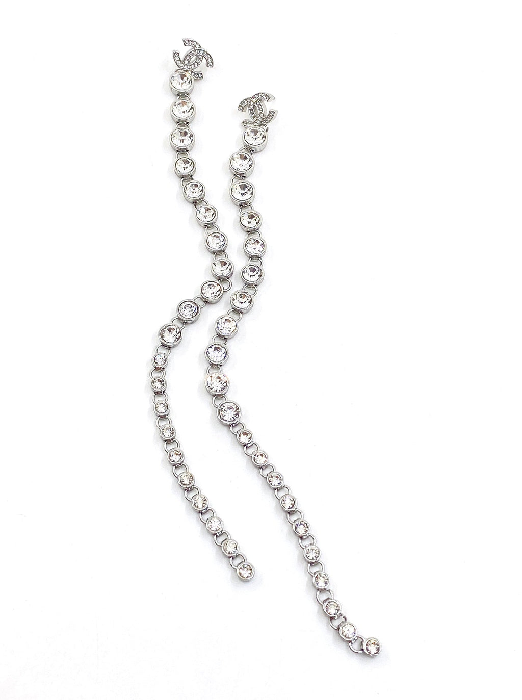 Chanel Long Crystal Earrings - 18K White Gold