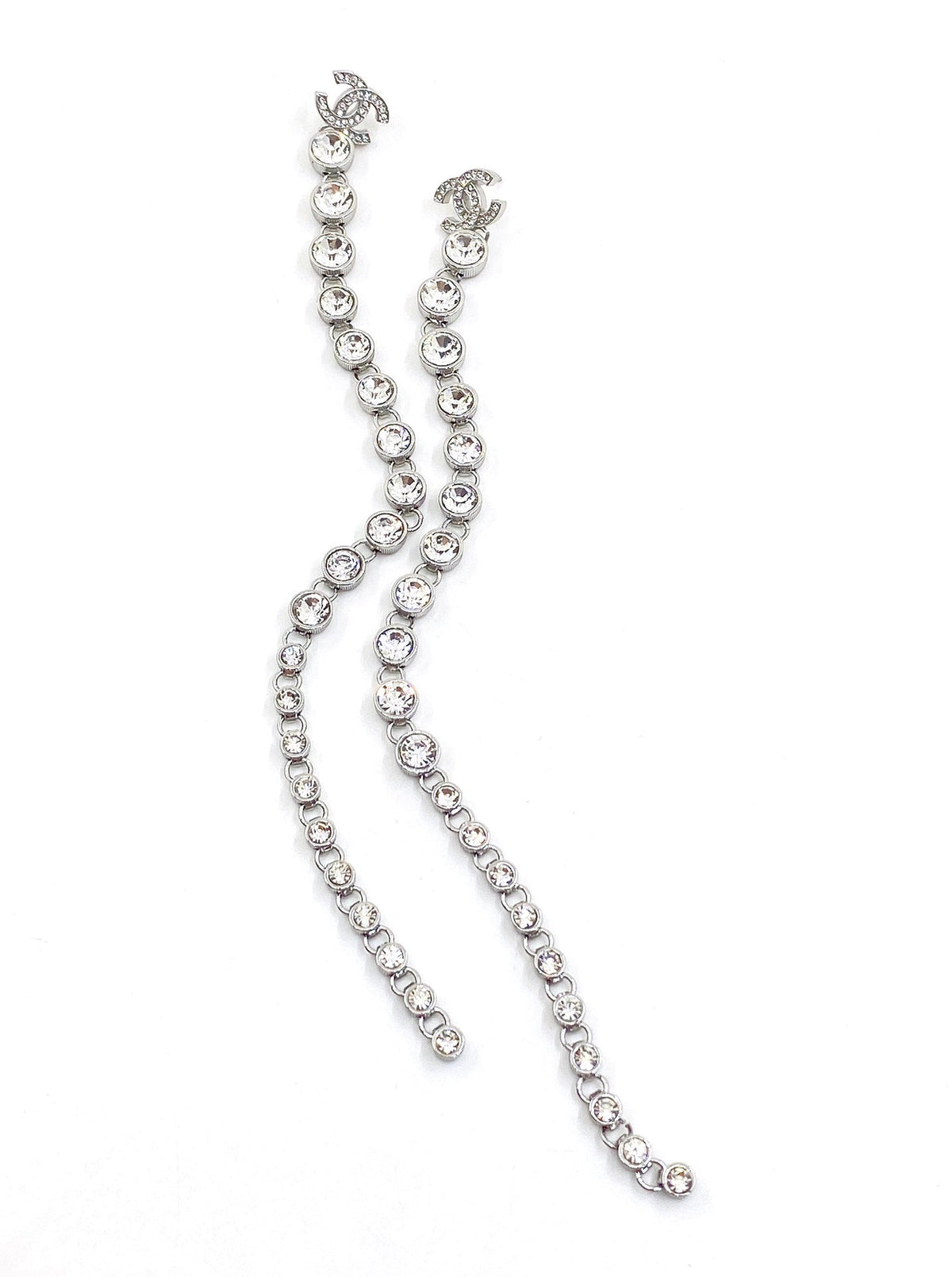 Chanel Long Crystal Earrings - 18K White Gold