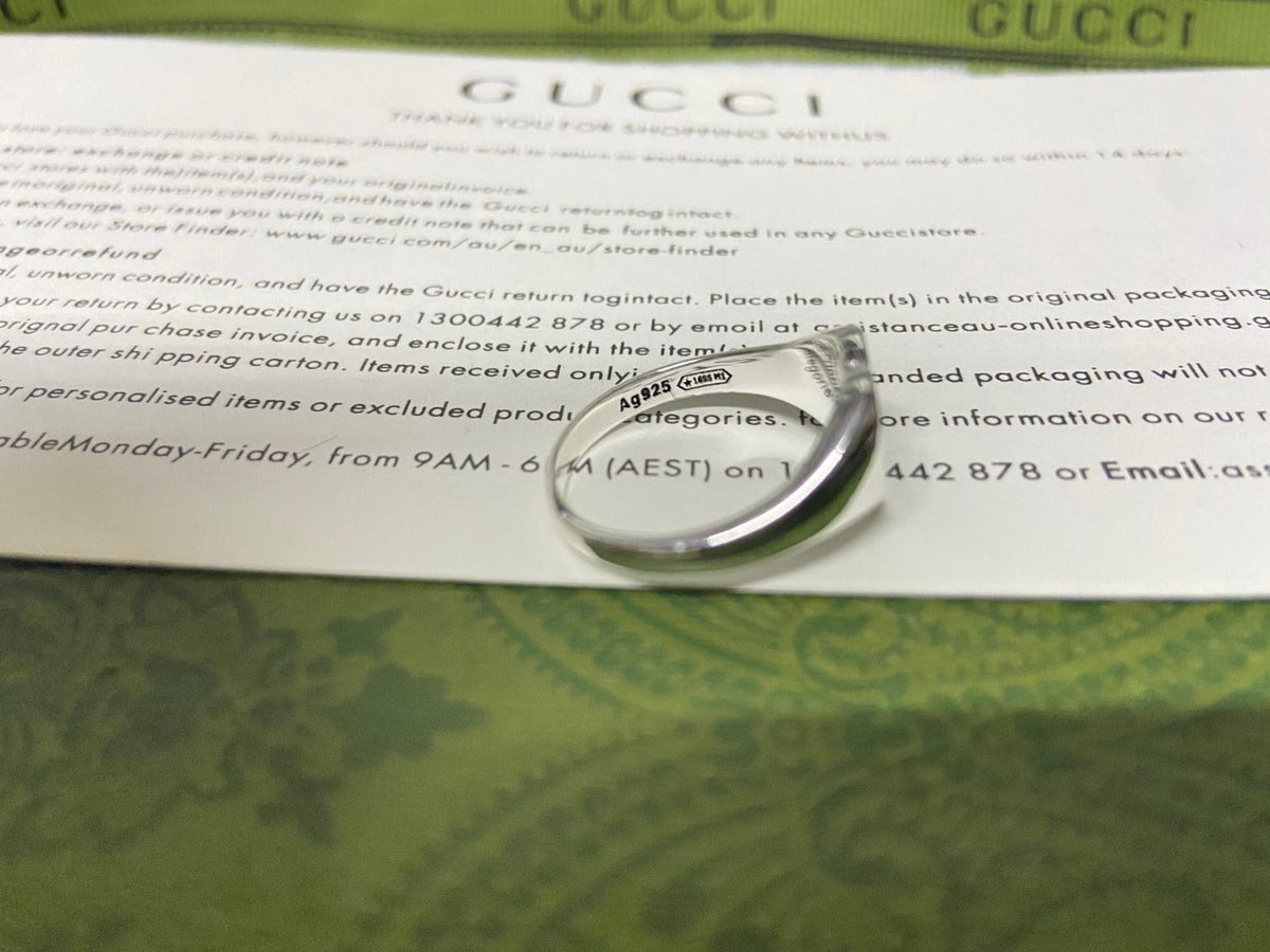 Gucci Double G Interlocking G Blue Enamel Heart Ring