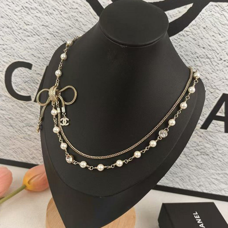 Chanel Bow Tie Pearl Necklace