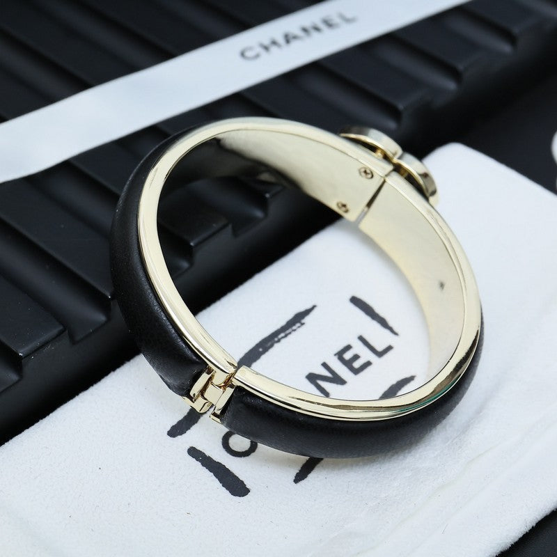 Chanel Black Leather Cuff Bracelet